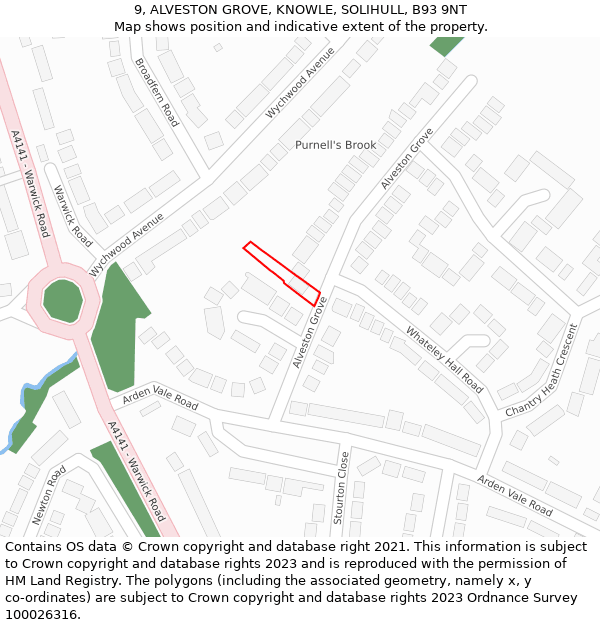 9, ALVESTON GROVE, KNOWLE, SOLIHULL, B93 9NT: Location map and indicative extent of plot