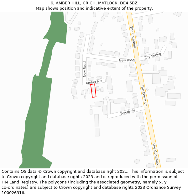 9, AMBER HILL, CRICH, MATLOCK, DE4 5BZ: Location map and indicative extent of plot