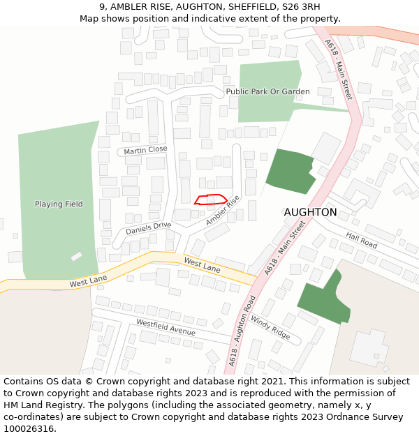 9, AMBLER RISE, AUGHTON, SHEFFIELD, S26 3RH: Location map and indicative extent of plot