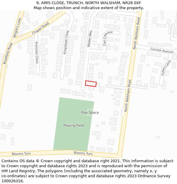 9, AMIS CLOSE, TRUNCH, NORTH WALSHAM, NR28 0XF: Location map and indicative extent of plot