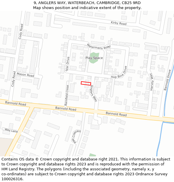 9, ANGLERS WAY, WATERBEACH, CAMBRIDGE, CB25 9RD: Location map and indicative extent of plot