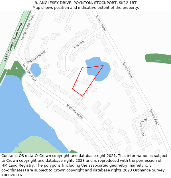 9, ANGLESEY DRIVE, POYNTON, STOCKPORT, SK12 1BT: Location map and indicative extent of plot