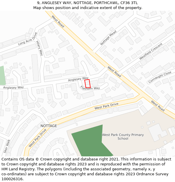 9, ANGLESEY WAY, NOTTAGE, PORTHCAWL, CF36 3TL: Location map and indicative extent of plot