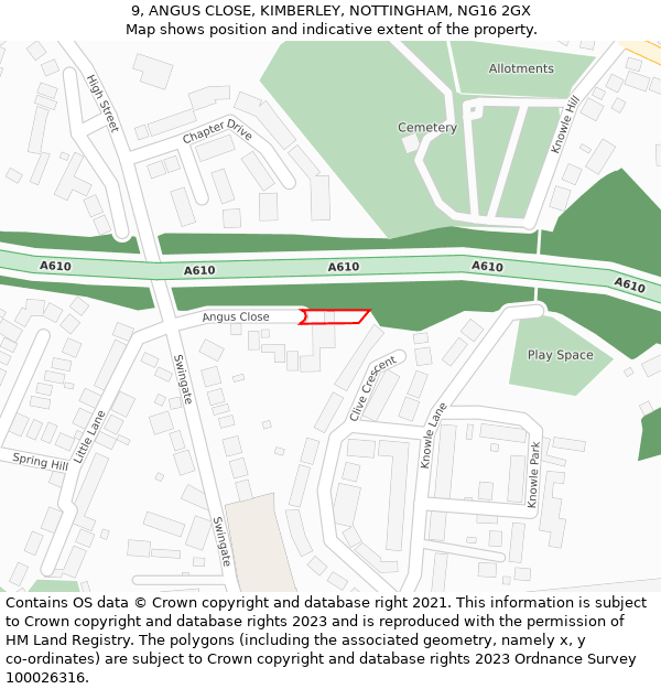 9, ANGUS CLOSE, KIMBERLEY, NOTTINGHAM, NG16 2GX: Location map and indicative extent of plot