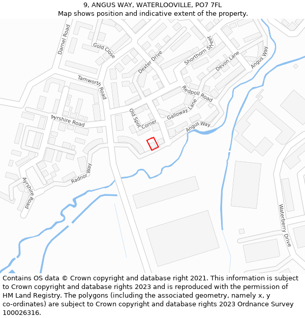 9, ANGUS WAY, WATERLOOVILLE, PO7 7FL: Location map and indicative extent of plot