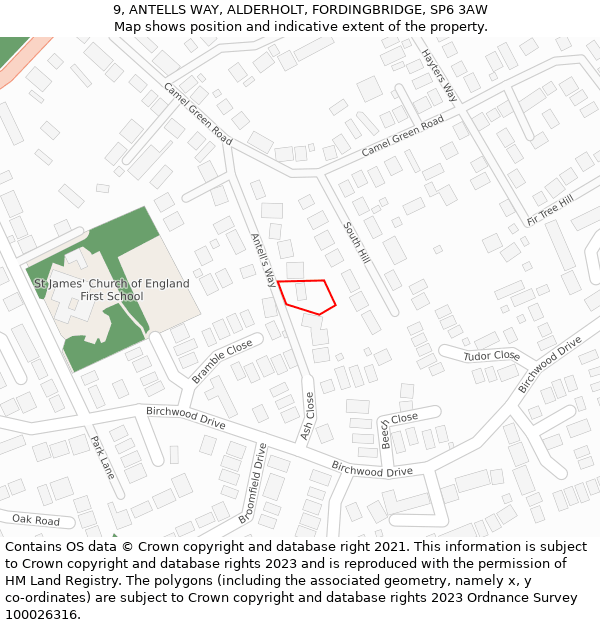 9, ANTELLS WAY, ALDERHOLT, FORDINGBRIDGE, SP6 3AW: Location map and indicative extent of plot
