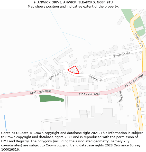 9, ANWICK DRIVE, ANWICK, SLEAFORD, NG34 9TU: Location map and indicative extent of plot