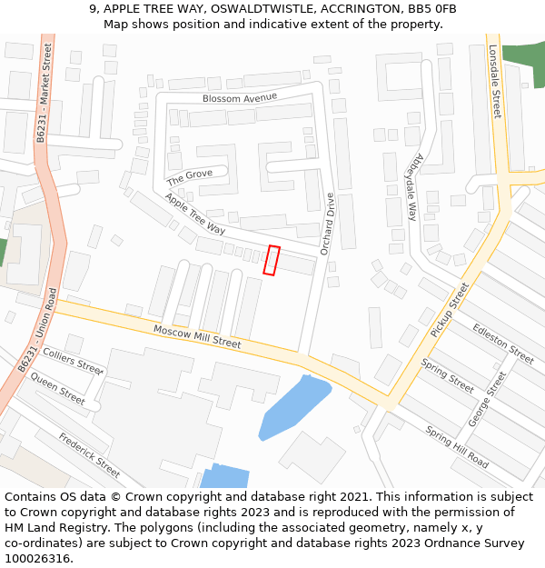 9, APPLE TREE WAY, OSWALDTWISTLE, ACCRINGTON, BB5 0FB: Location map and indicative extent of plot