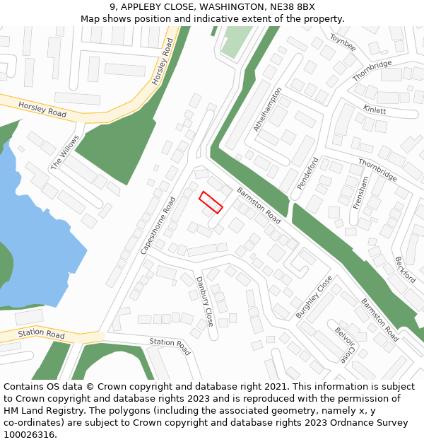 9, APPLEBY CLOSE, WASHINGTON, NE38 8BX: Location map and indicative extent of plot