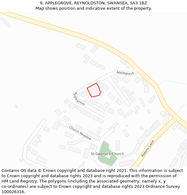 9, APPLEGROVE, REYNOLDSTON, SWANSEA, SA3 1BZ: Location map and indicative extent of plot