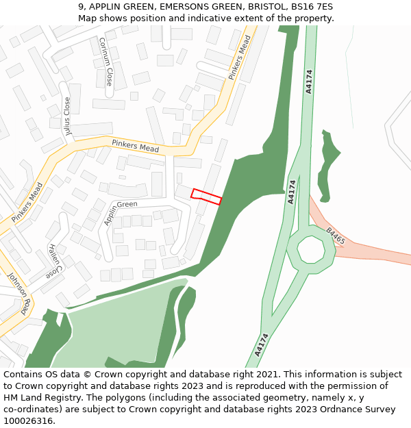 9, APPLIN GREEN, EMERSONS GREEN, BRISTOL, BS16 7ES: Location map and indicative extent of plot