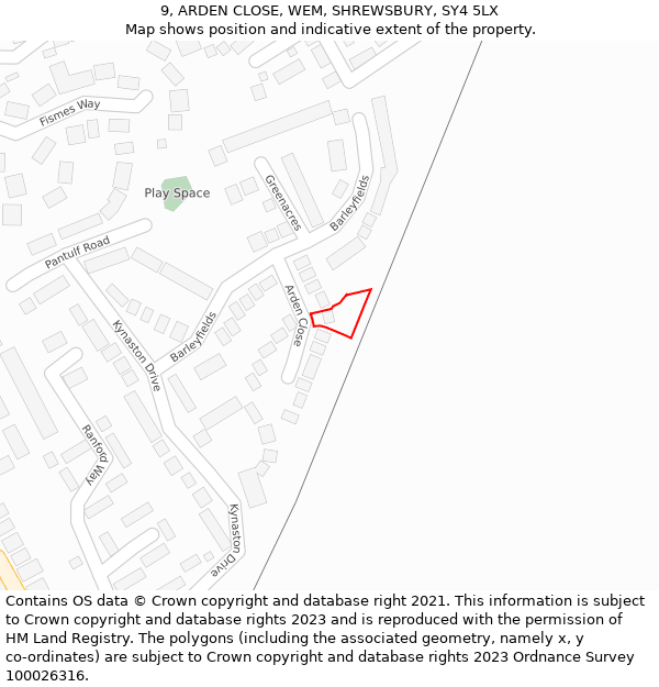 9, ARDEN CLOSE, WEM, SHREWSBURY, SY4 5LX: Location map and indicative extent of plot