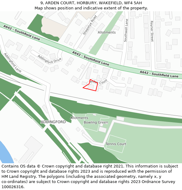 9, ARDEN COURT, HORBURY, WAKEFIELD, WF4 5AH: Location map and indicative extent of plot