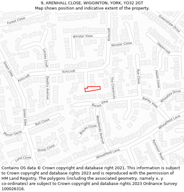 9, ARENHALL CLOSE, WIGGINTON, YORK, YO32 2GT: Location map and indicative extent of plot