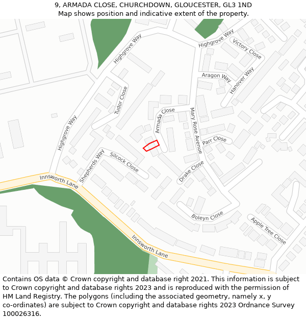 9, ARMADA CLOSE, CHURCHDOWN, GLOUCESTER, GL3 1ND: Location map and indicative extent of plot