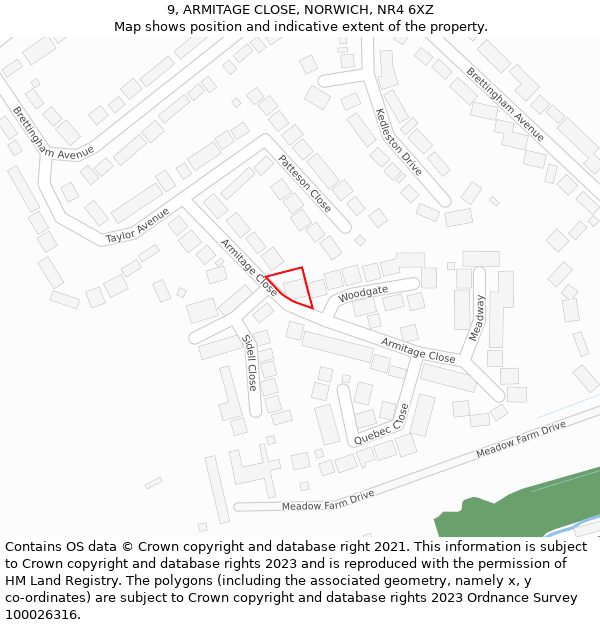 9, ARMITAGE CLOSE, NORWICH, NR4 6XZ: Location map and indicative extent of plot