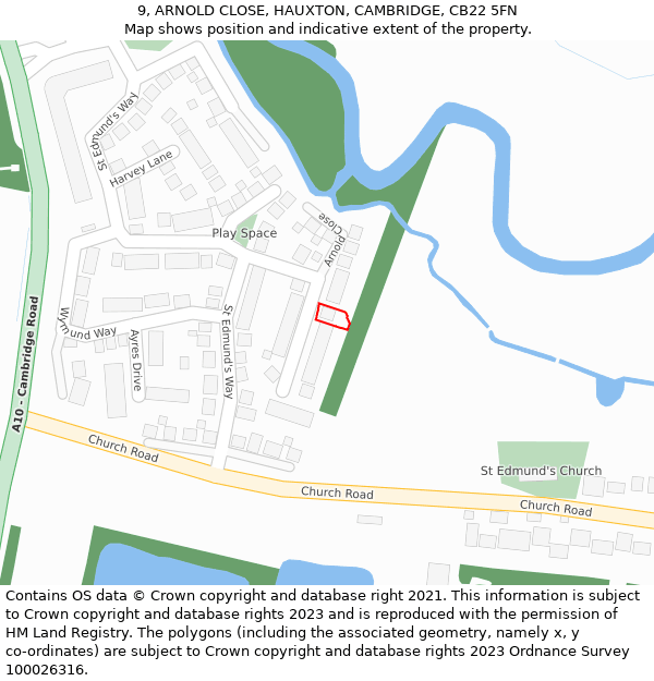 9, ARNOLD CLOSE, HAUXTON, CAMBRIDGE, CB22 5FN: Location map and indicative extent of plot