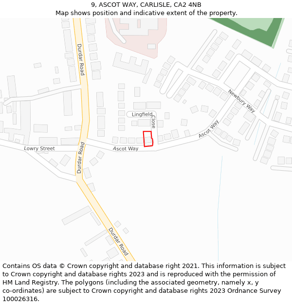 9, ASCOT WAY, CARLISLE, CA2 4NB: Location map and indicative extent of plot