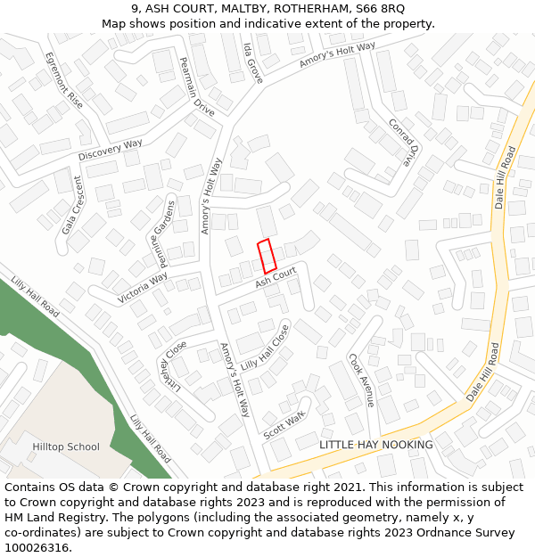 9, ASH COURT, MALTBY, ROTHERHAM, S66 8RQ: Location map and indicative extent of plot