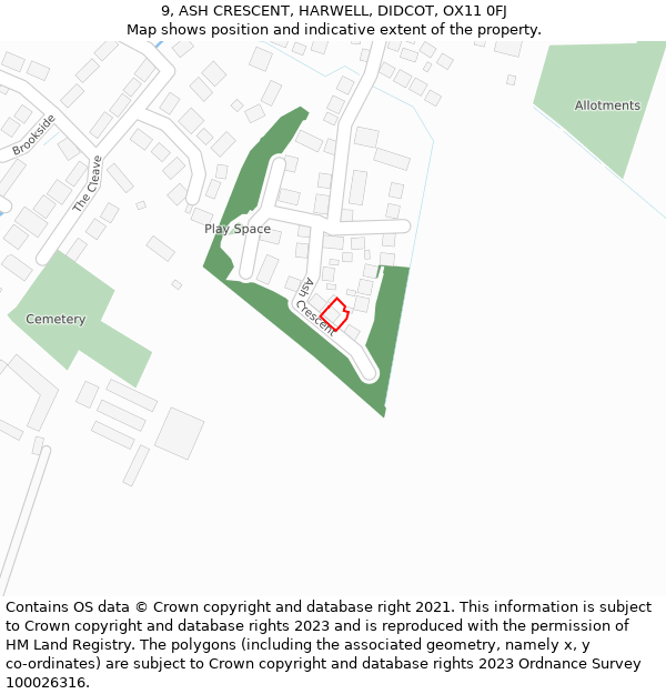 9, ASH CRESCENT, HARWELL, DIDCOT, OX11 0FJ: Location map and indicative extent of plot