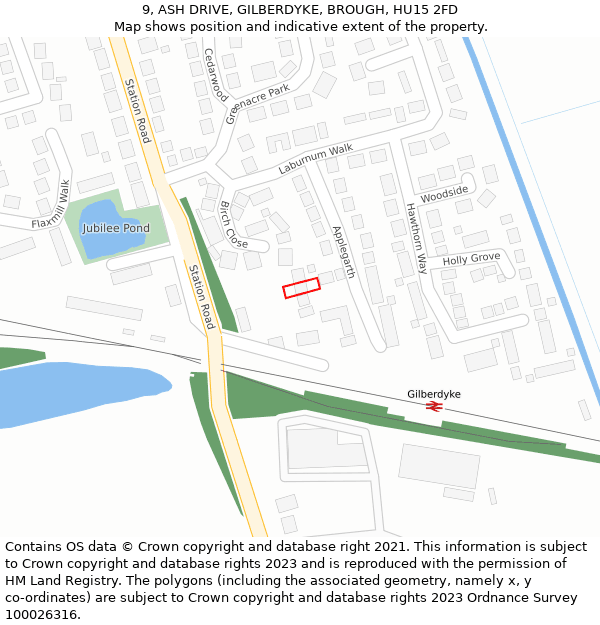 9, ASH DRIVE, GILBERDYKE, BROUGH, HU15 2FD: Location map and indicative extent of plot