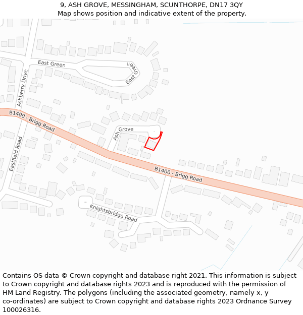 9, ASH GROVE, MESSINGHAM, SCUNTHORPE, DN17 3QY: Location map and indicative extent of plot