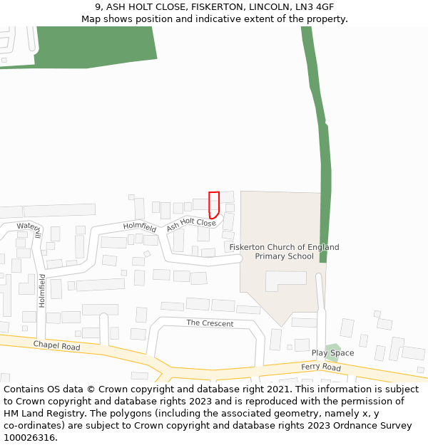 9, ASH HOLT CLOSE, FISKERTON, LINCOLN, LN3 4GF: Location map and indicative extent of plot