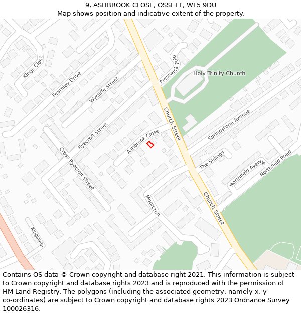 9, ASHBROOK CLOSE, OSSETT, WF5 9DU: Location map and indicative extent of plot