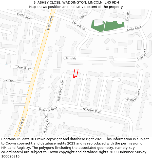 9, ASHBY CLOSE, WADDINGTON, LINCOLN, LN5 9DH: Location map and indicative extent of plot