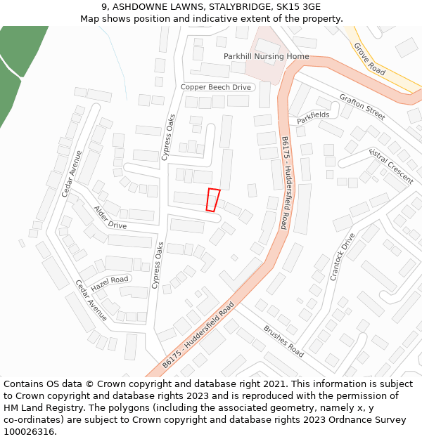 9, ASHDOWNE LAWNS, STALYBRIDGE, SK15 3GE: Location map and indicative extent of plot