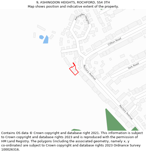 9, ASHINGDON HEIGHTS, ROCHFORD, SS4 3TH: Location map and indicative extent of plot