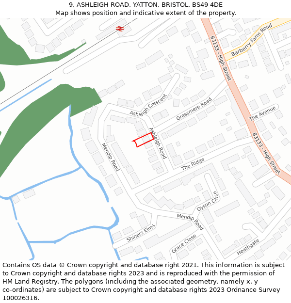 9, ASHLEIGH ROAD, YATTON, BRISTOL, BS49 4DE: Location map and indicative extent of plot