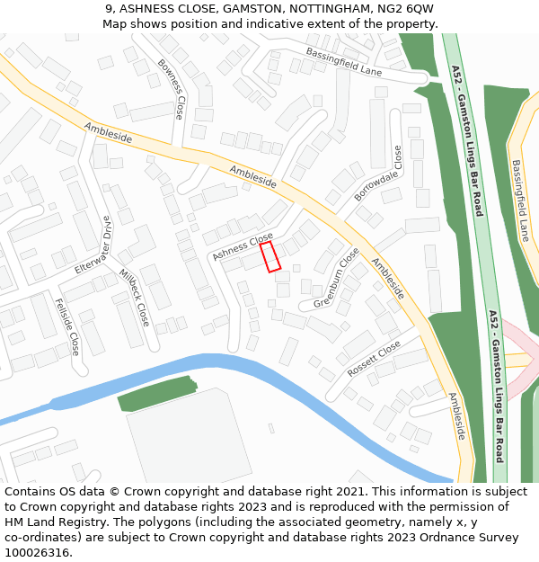 9, ASHNESS CLOSE, GAMSTON, NOTTINGHAM, NG2 6QW: Location map and indicative extent of plot