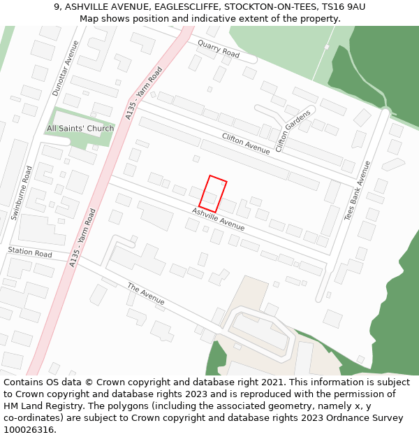 9, ASHVILLE AVENUE, EAGLESCLIFFE, STOCKTON-ON-TEES, TS16 9AU: Location map and indicative extent of plot