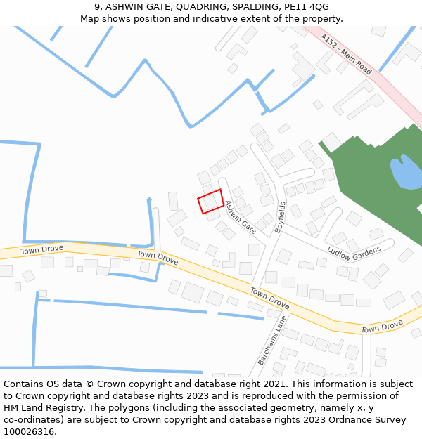 9, ASHWIN GATE, QUADRING, SPALDING, PE11 4QG: Location map and indicative extent of plot