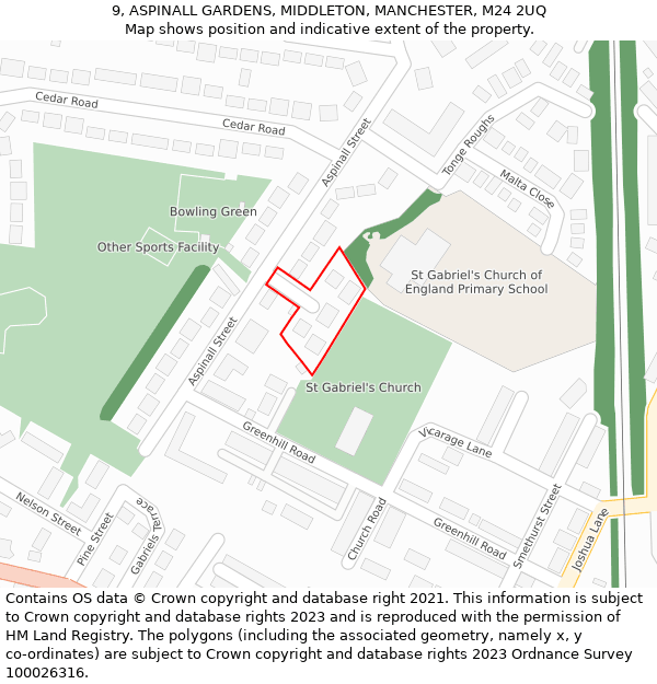 9, ASPINALL GARDENS, MIDDLETON, MANCHESTER, M24 2UQ: Location map and indicative extent of plot