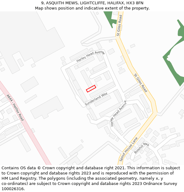 9, ASQUITH MEWS, LIGHTCLIFFE, HALIFAX, HX3 8FN: Location map and indicative extent of plot