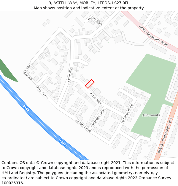 9, ASTELL WAY, MORLEY, LEEDS, LS27 0FL: Location map and indicative extent of plot