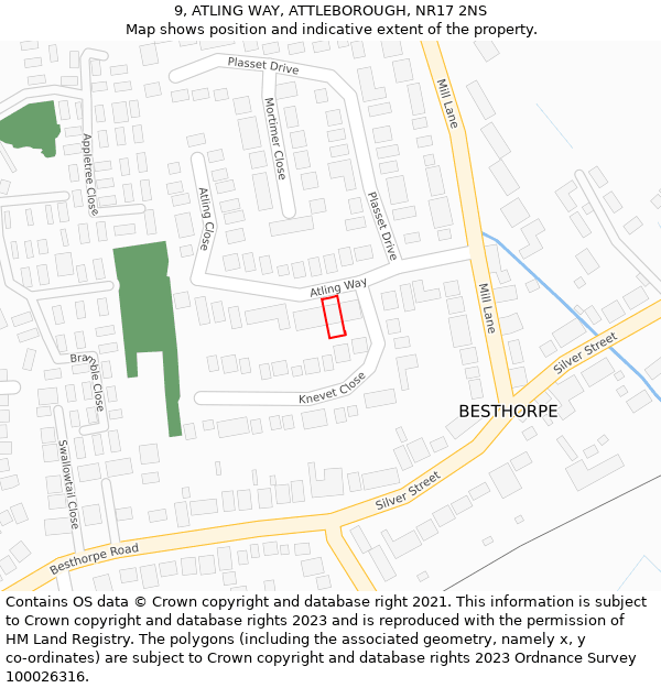 9, ATLING WAY, ATTLEBOROUGH, NR17 2NS: Location map and indicative extent of plot