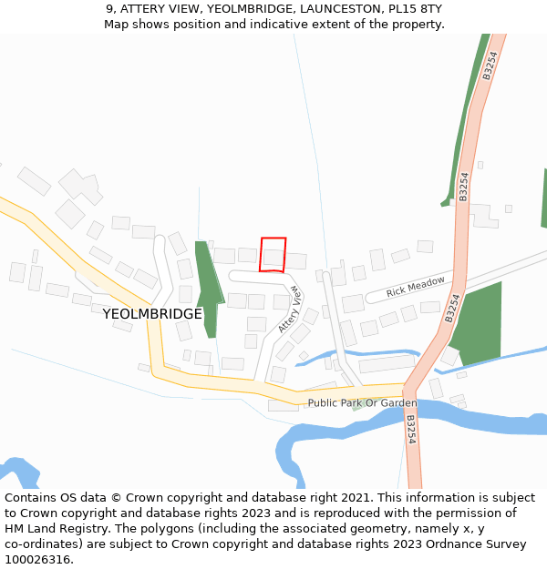 9, ATTERY VIEW, YEOLMBRIDGE, LAUNCESTON, PL15 8TY: Location map and indicative extent of plot