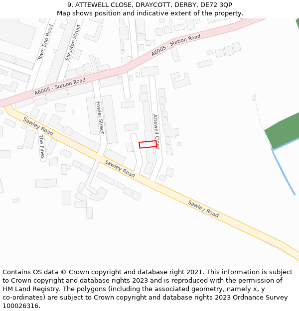 9, ATTEWELL CLOSE, DRAYCOTT, DERBY, DE72 3QP: Location map and indicative extent of plot