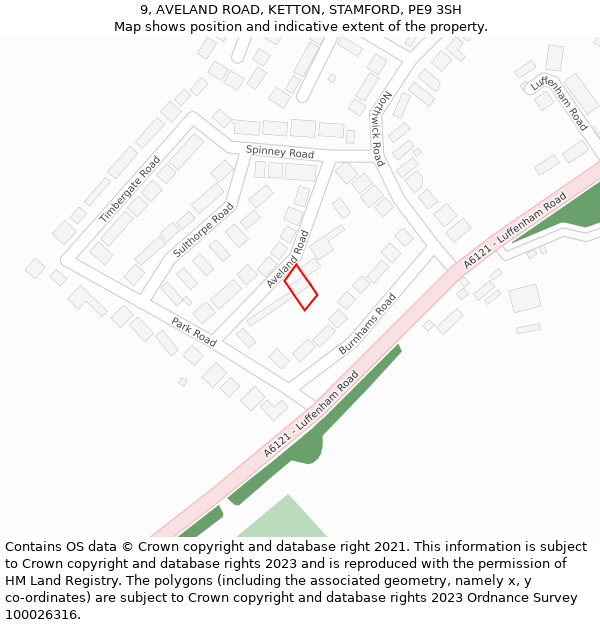 9, AVELAND ROAD, KETTON, STAMFORD, PE9 3SH: Location map and indicative extent of plot