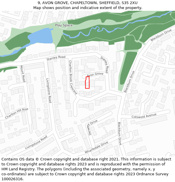 9, AVON GROVE, CHAPELTOWN, SHEFFIELD, S35 2XU: Location map and indicative extent of plot