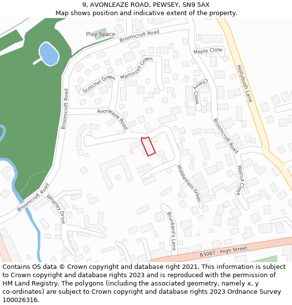 9, AVONLEAZE ROAD, PEWSEY, SN9 5AX: Location map and indicative extent of plot