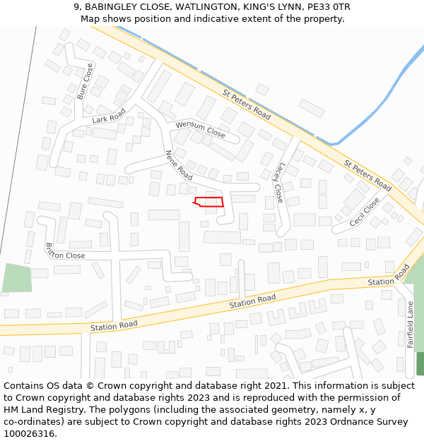 9, BABINGLEY CLOSE, WATLINGTON, KING'S LYNN, PE33 0TR: Location map and indicative extent of plot