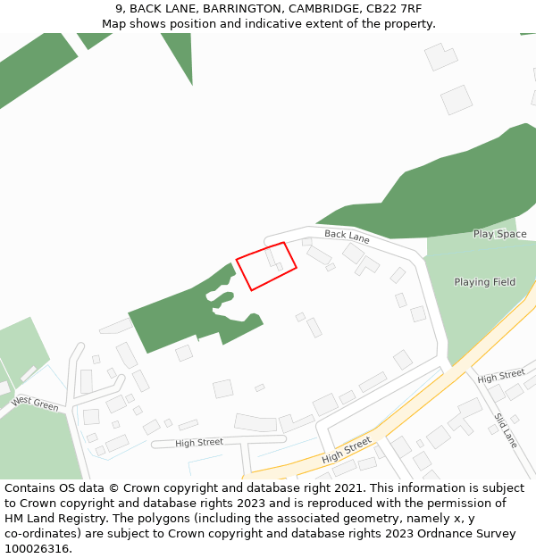 9, BACK LANE, BARRINGTON, CAMBRIDGE, CB22 7RF: Location map and indicative extent of plot