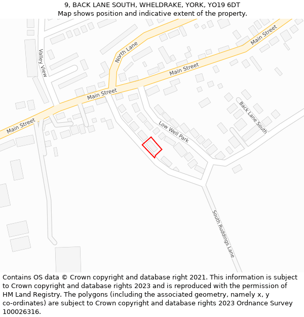 9, BACK LANE SOUTH, WHELDRAKE, YORK, YO19 6DT: Location map and indicative extent of plot