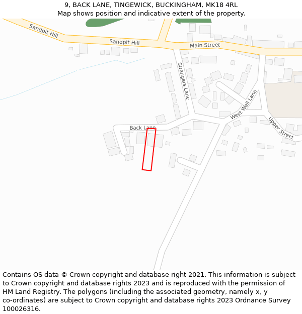 9, BACK LANE, TINGEWICK, BUCKINGHAM, MK18 4RL: Location map and indicative extent of plot