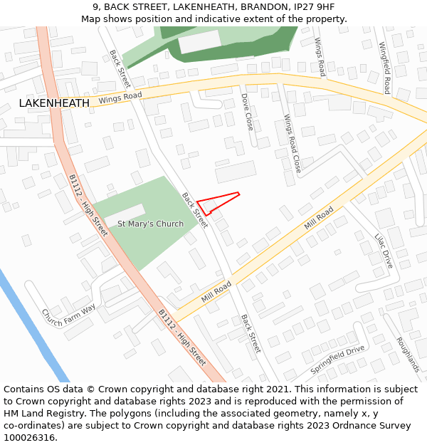 9, BACK STREET, LAKENHEATH, BRANDON, IP27 9HF: Location map and indicative extent of plot