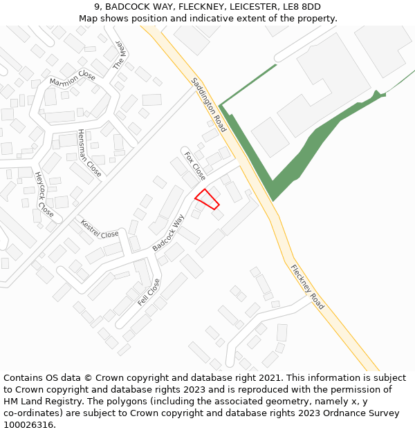 9, BADCOCK WAY, FLECKNEY, LEICESTER, LE8 8DD: Location map and indicative extent of plot